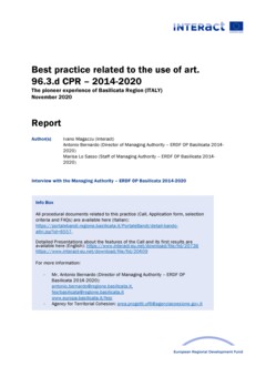 Report | Best practice related to the use of art. 96.3.d CPR – Basilicata Region (IT) 2014-2020