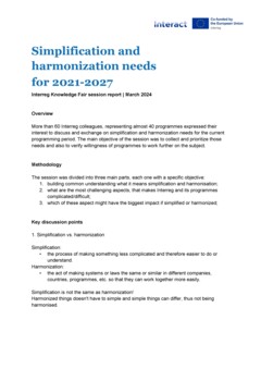 Interreg Knowledge Fair 2024 Day 1 | Simplification and harmonisation needs for 2021- 2027