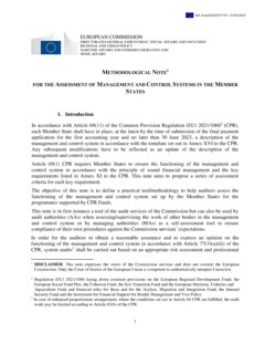 Methodological note for the Assessment of Management and control systems in the Member States